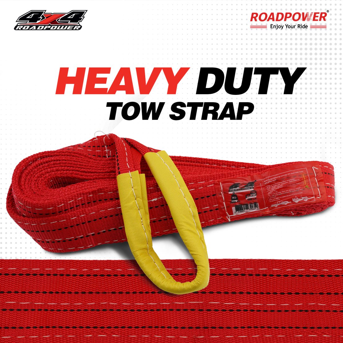 Roadpower Heavy Duty Tow Strap-Durable Recovery Strap with Reinforced Loops - Image 1
