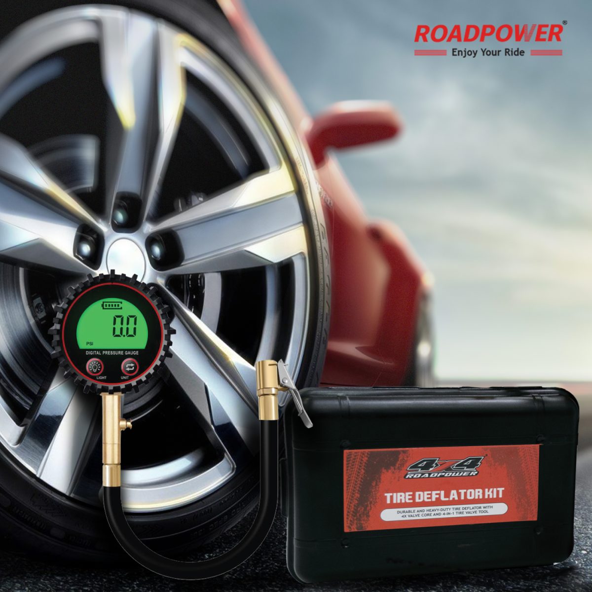 ROADPOWER 442 Digital Air Pressure Gauge, 200 PSI with Valve Tools - Image 4