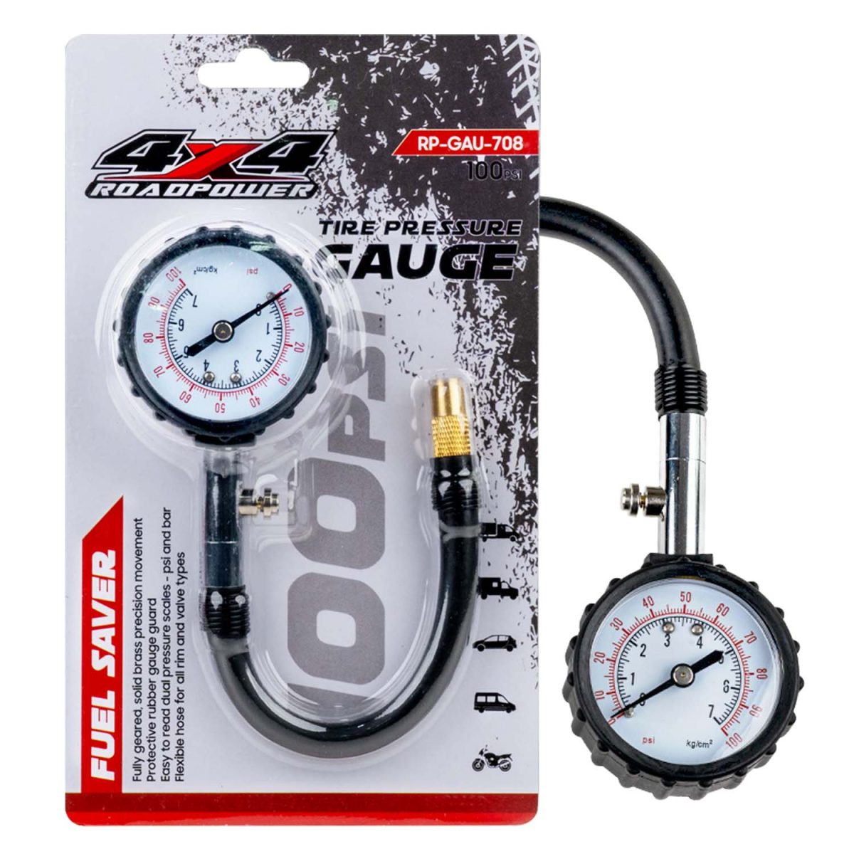 ROADPOWER Heavy-Duty 4x4 Tire Pressure Gauge-100 PSI Capacity - Image 1
