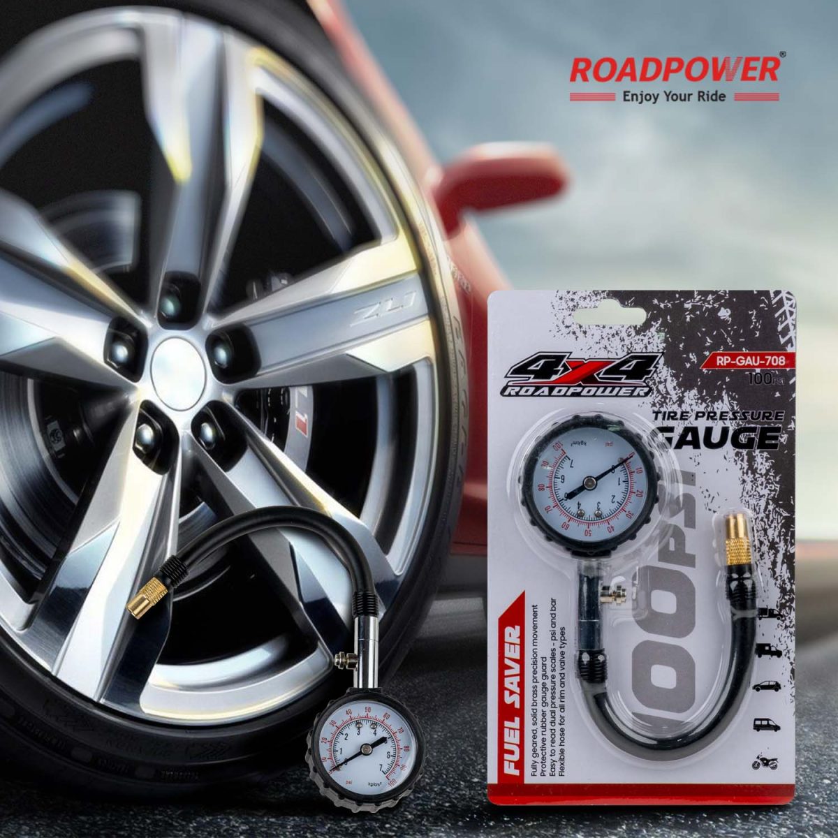 ROADPOWER Heavy-Duty 4x4 Tire Pressure Gauge-100 PSI Capacity - Image 2