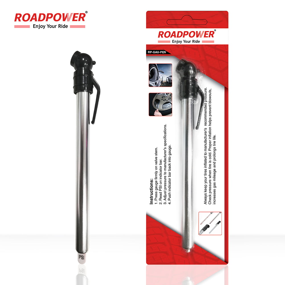ROADPOWER Tire Pressure Gauge Pen Stainless Steel Body and Metal Made  Nozzle for Vehicles Air Gauge for Cars, Trucks, RVs and Bicycles, Includes  Black Stem Caps – CARONIC Online Car Accessories