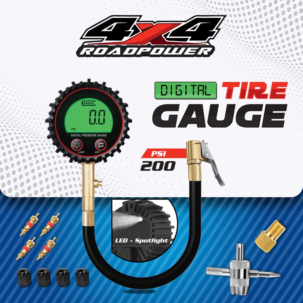 ROADPOWER 442 Digital Air Pressure Gauge, 200 PSI with Valve Tools - Image 2
