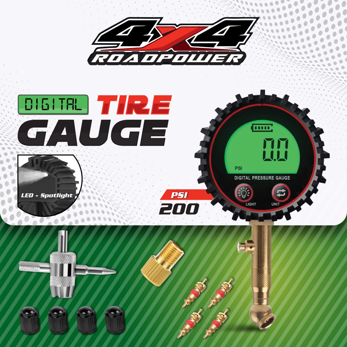 ROADPOWER 440 Digital Air Pressure Gauge, 200 PSI with Valve Tools - Image 4