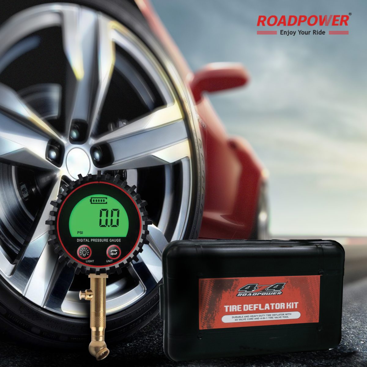 ROADPOWER 440 Digital Air Pressure Gauge, 200 PSI with Valve Tools - Image 3