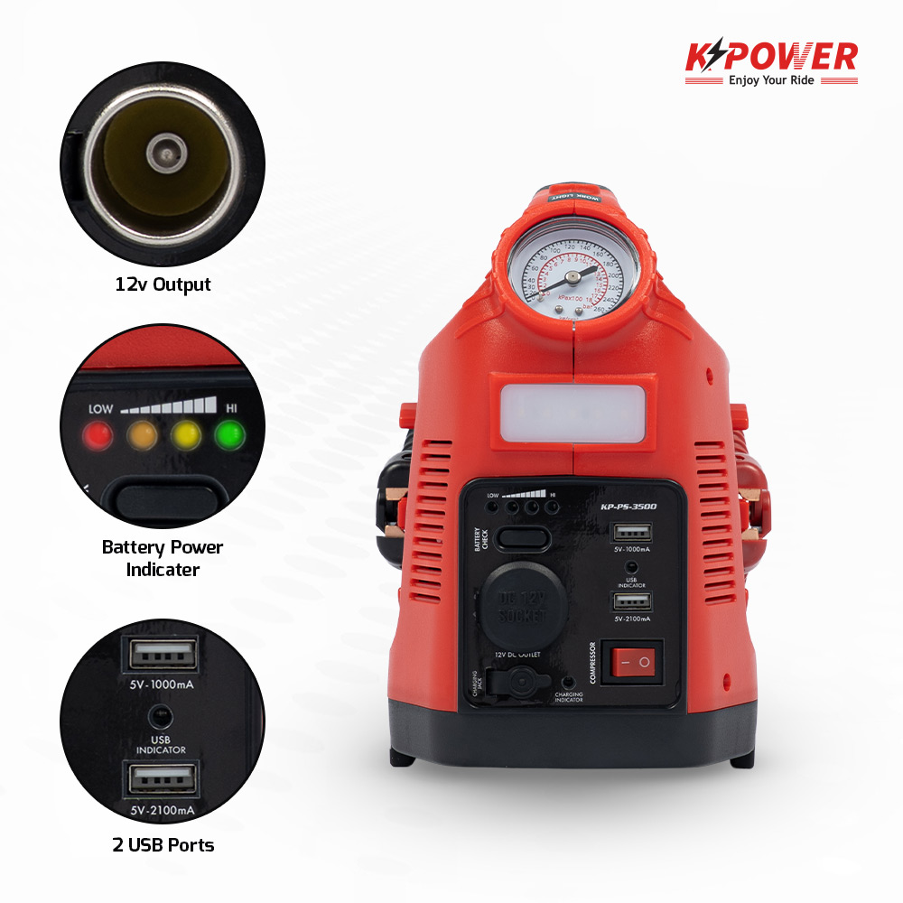Kp Racing Power Box K Power (KP-PS-3500) 750A Car Jump Starter with Air Compressor ...