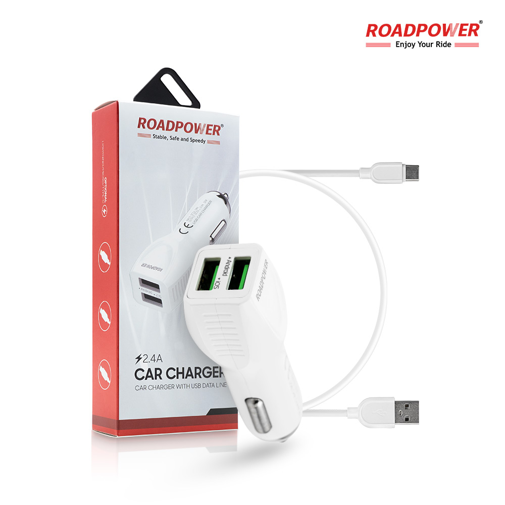 Usb Rp Rd Roadpower (RP-MY-112) 2.4A Dual USB Car Charger with Data Cable - Caronic